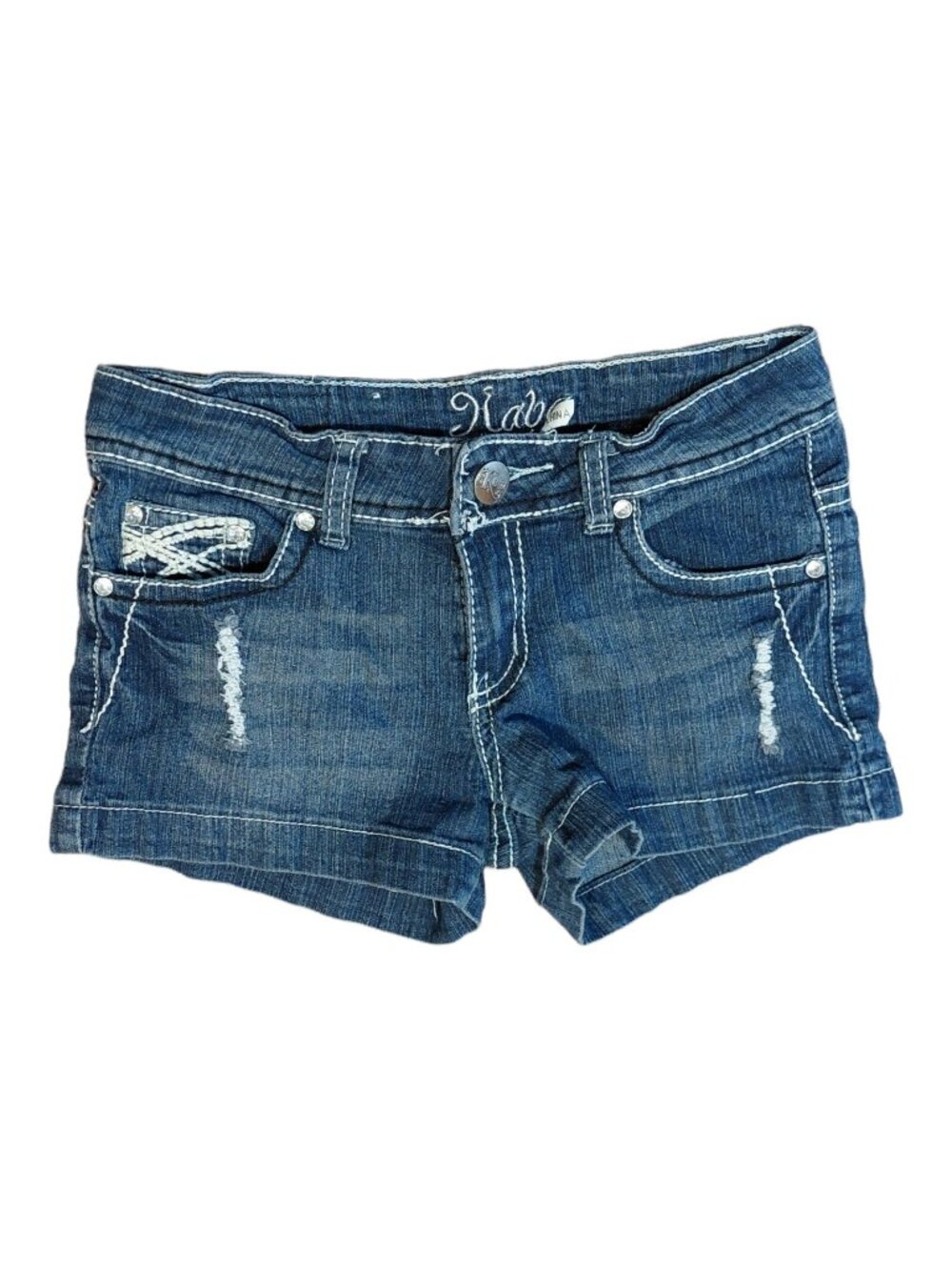 Kaba Embellished Jean Denim Shorts Distressed Booty Size 0